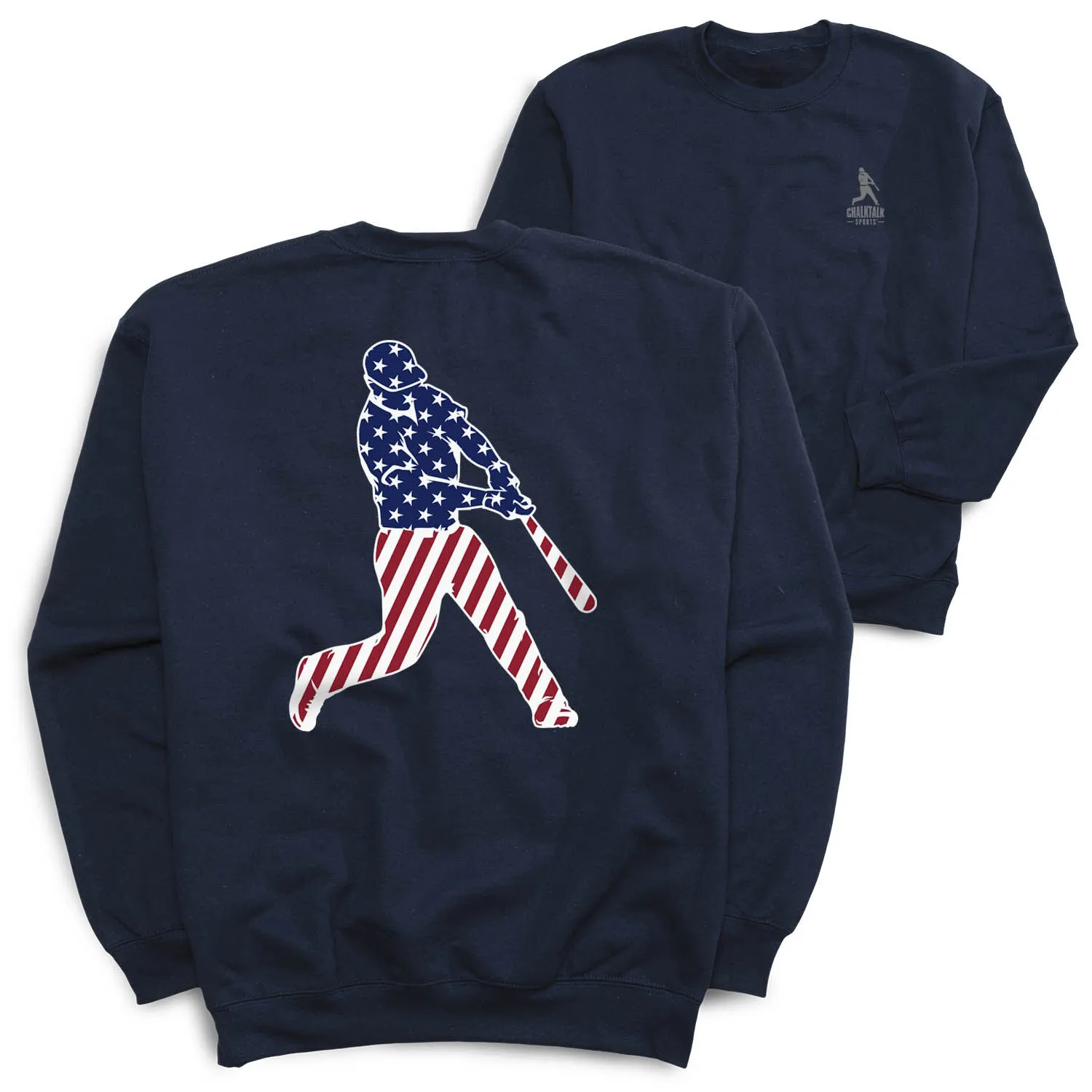 Baseball Crewneck Sweatshirt - Baseball Stars and Stripes Player (Back Design) 